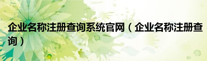 企业名称注册查询系统官网（企业名称注册查询）