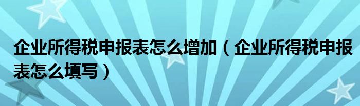 企业所得税申报表怎么增加（企业所得税申报表怎么填写）