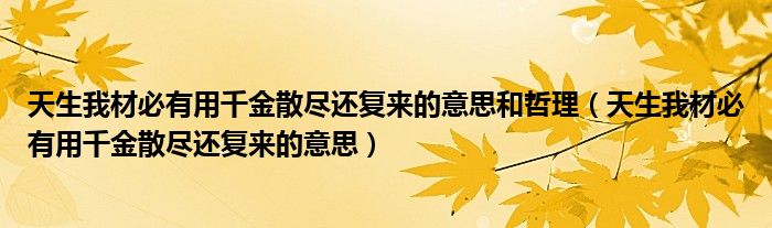 天生我材必有用千金散尽还复来的意思和哲理（天生我材必有用千金散尽还复来的意思）