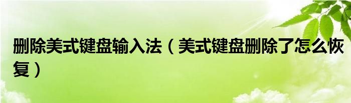 删除美式键盘输入法（美式键盘删除了怎么恢复）