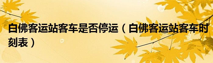 白佛客运站客车是否停运（白佛客运站客车时刻表）