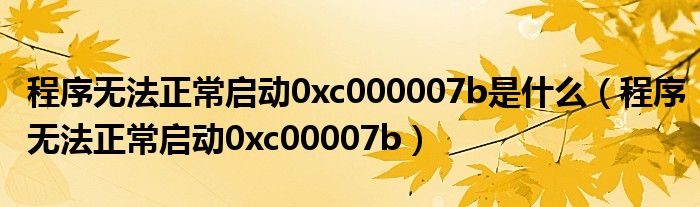 程序无法正常启动0xc000007b是什么（程序无法正常启动0xc00007b）