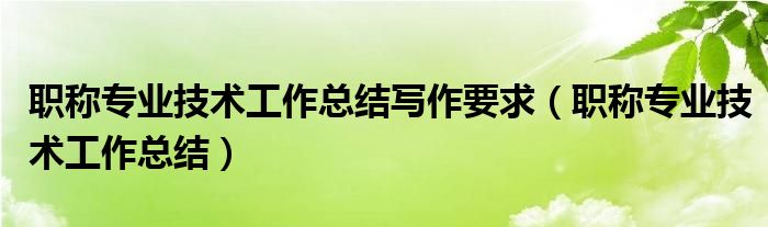 职称专业技术工作总结写作要求（职称专业技术工作总结）