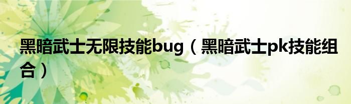 黑暗武士无限技能bug（黑暗武士pk技能组合）