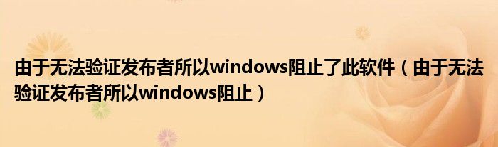 由于无法验证发布者所以windows阻止了此软件（由于无法验证发布者所以windows阻止）