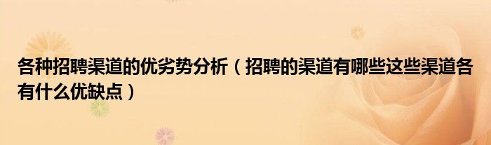 各种招聘渠道的优劣势分析（招聘的渠道有哪些这些渠道各有什么优缺点）