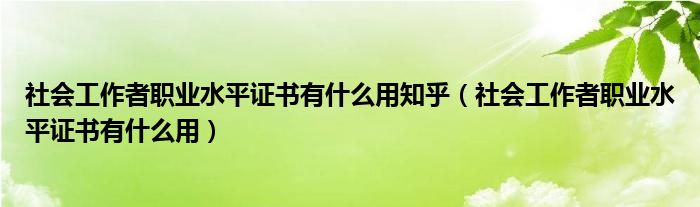 社会工作者职业水平证书有什么用知乎（社会工作者职业水平证书有什么用）