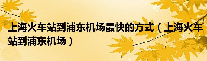 上海火车站到浦东机场最快的方式（上海火车站到浦东机场）