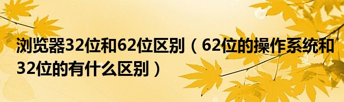 浏览器32位和62位区别（62位的操作系统和32位的有什么区别）