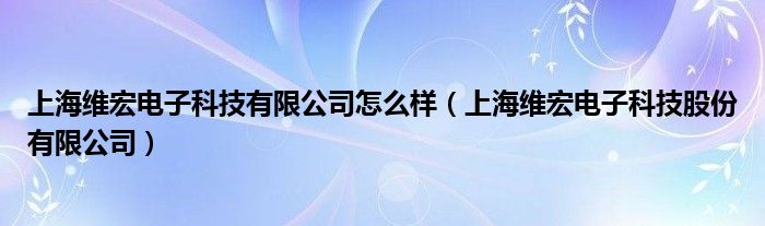 上海维宏电子科技有限公司怎么样（上海维宏电子科技股份有限公司）