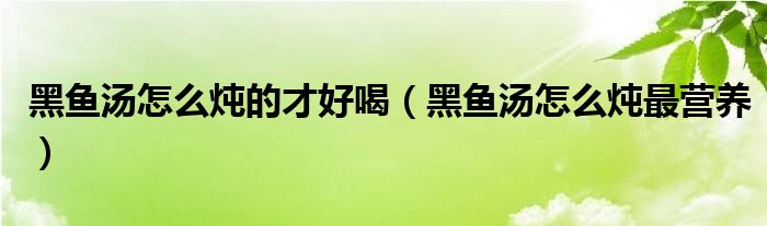 黑鱼汤怎么炖的才好喝（黑鱼汤怎么炖最营养）