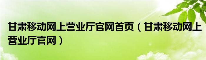 甘肃移动网上营业厅官网首页（甘肃移动网上营业厅官网）