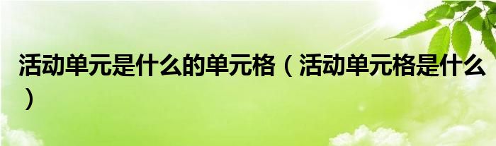 活动单元是什么的单元格（活动单元格是什么）