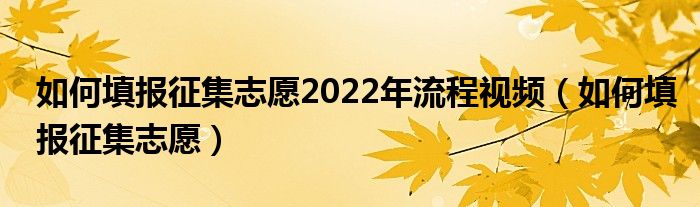 如何填报征集志愿2022年流程视频（如何填报征集志愿）