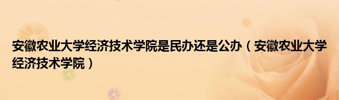 安徽农业大学经济技术学院是民办还是公办（安徽农业大学经济技术学院）