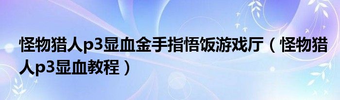 怪物猎人p3显血金手指悟饭游戏厅（怪物猎人p3显血教程）