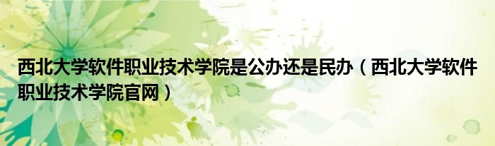 西北大学软件职业技术学院是公办还是民办（西北大学软件职业技术学院官网）