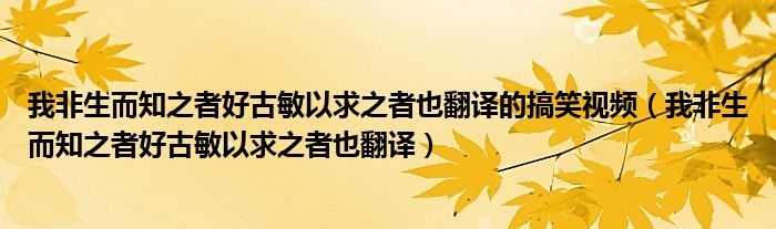 我非生而知之者好古敏以求之者也翻译的搞笑视频（我非生而知之者好古敏以求之者也翻译）