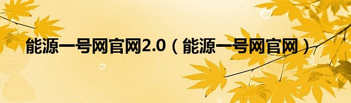 能源一号网官网2.0（能源一号网官网）