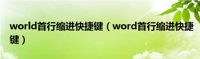 world首行缩进快捷键（word首行缩进快捷键）