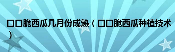 口口脆西瓜几月份成熟（口口脆西瓜种植技术）