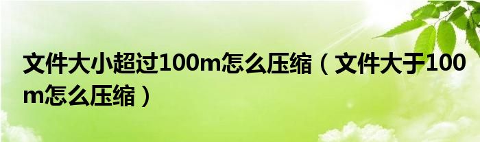 文件大小超过100m怎么压缩（文件大于100m怎么压缩）