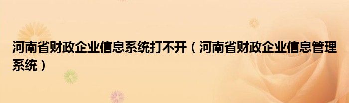 河南省财政企业信息系统打不开（河南省财政企业信息管理系统）