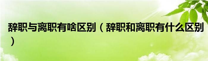 辞职与离职有啥区别（辞职和离职有什么区别）