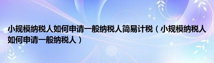 小规模纳税人如何申请一般纳税人简易计税（小规模纳税人如何申请一般纳税人）