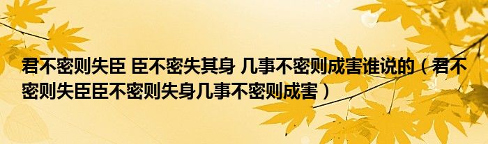 君不密则失臣 臣不密失其身 几事不密则成害谁说的（君不密则失臣臣不密则失身几事不密则成害）