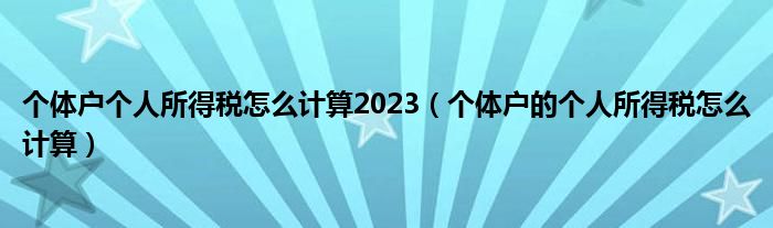 个体户个人所得税怎么计算2023（个体户的个人所得税怎么计算）