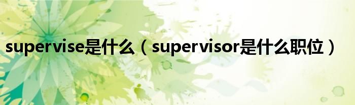 supervise是什么（supervisor是什么职位）