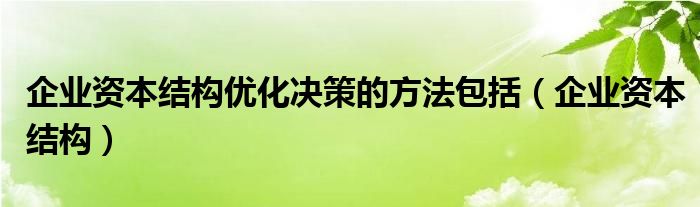 企业资本结构优化决策的方法包括（企业资本结构）