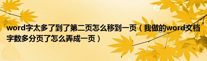 word字太多了到了第二页怎么移到一页（我做的word文档字数多分页了怎么弄成一页）