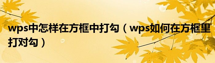 wps中怎样在方框中打勾（wps如何在方框里打对勾）