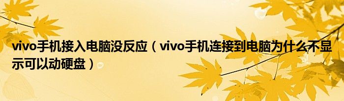 vivo手机接入电脑没反应（vivo手机连接到电脑为什么不显示可以动硬盘）