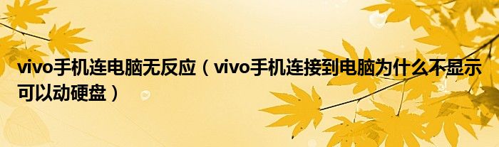 vivo手机连电脑无反应（vivo手机连接到电脑为什么不显示可以动硬盘）