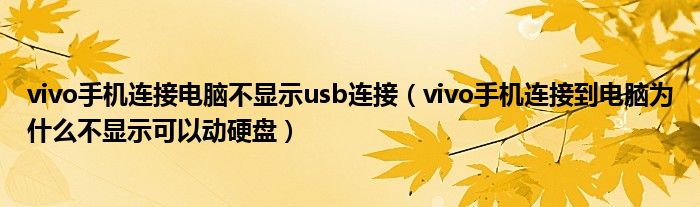 vivo手机连接电脑不显示usb连接（vivo手机连接到电脑为什么不显示可以动硬盘）