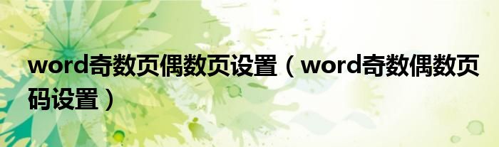 word奇数页偶数页设置（word奇数偶数页码设置）