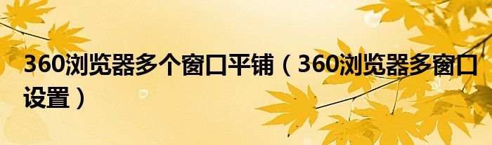 360浏览器多个窗口平铺（360浏览器多窗口设置）