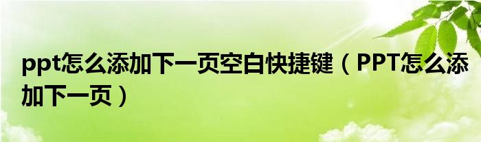 ppt怎么添加下一页空白快捷键（PPT怎么添加下一页）