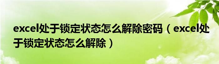 excel处于锁定状态怎么解除密码（excel处于锁定状态怎么解除）