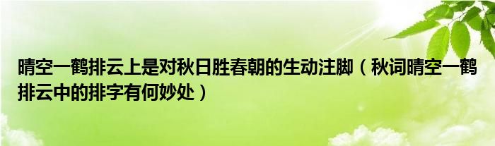 晴空一鹤排云上是对秋日胜春朝的生动注脚（秋词晴空一鹤排云中的排字有何妙处）