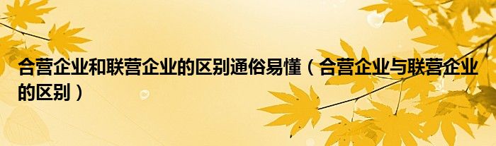 合营企业和联营企业的区别通俗易懂（合营企业与联营企业的区别）