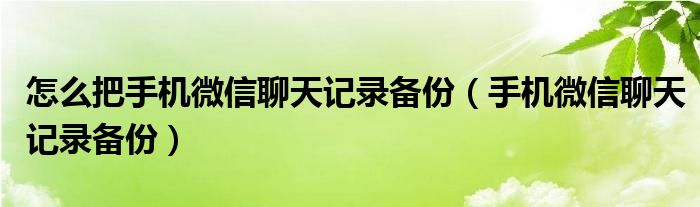 怎么把手机微信聊天记录备份（手机微信聊天记录备份）