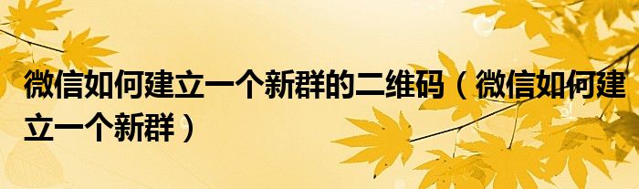 微信如何建立一个新群的二维码（微信如何建立一个新群）