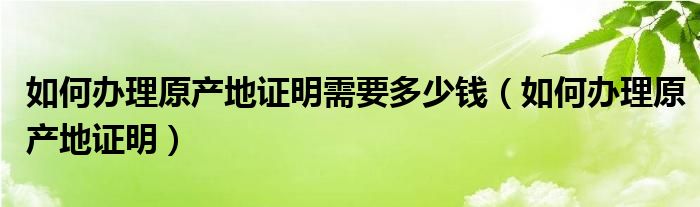 如何办理原产地证明需要多少钱（如何办理原产地证明）