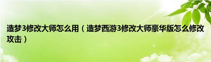 造梦3修改大师怎么用（造梦西游3修改大师豪华版怎么修改攻击）