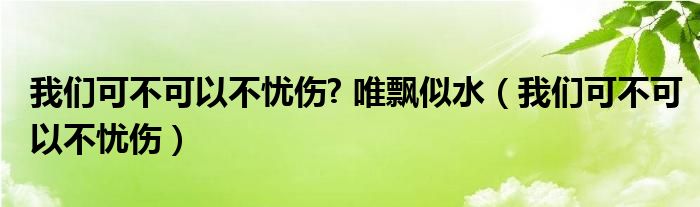 我们可不可以不忧伤? 唯飘似水（我们可不可以不忧伤）