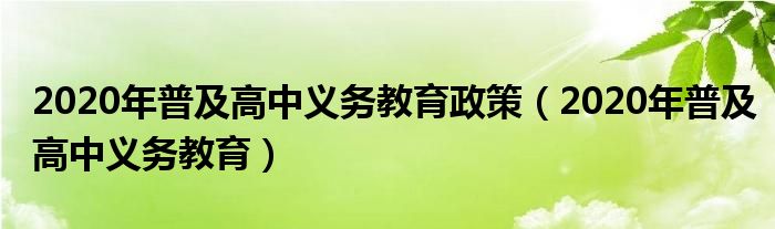 2020年普及高中义务教育政策（2020年普及高中义务教育）